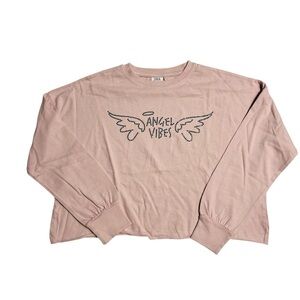 Zara Lightweight cropped Boxy Fit Pink Angel Vibes Sweatshirt